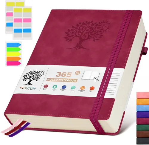Miniatura 23 de PERCUN Cuaderno de diario rayado B5 – Diarios grandes de cuero de 365 páginas para escritura de mujeres y hombres, cuaderno de tapa dura con páginas