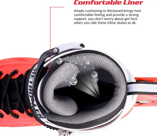 Miniatura 4 de METROLLER Patines en línea para niñas y niños, mujeres, hombres, 4 tallas ajustables, patines en línea con ruedas que se iluminan, patines Rojo