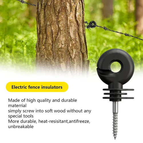 Miniatura 6 de 110 aisladores eléctricos negros mejorados, 1 herramienta aislante gratuita y 1 guante, aisladores de anillo atornillado para cercas de animales