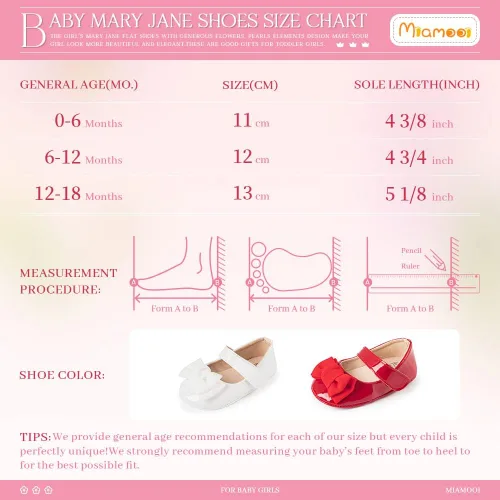 Miniatura 6 de Miamooi Zapatos de vestir de boda para bebés y niñas, zapatos de ballet con lazo de princesa Mary Jane, zapatos planos para primeros pasos, zapatos