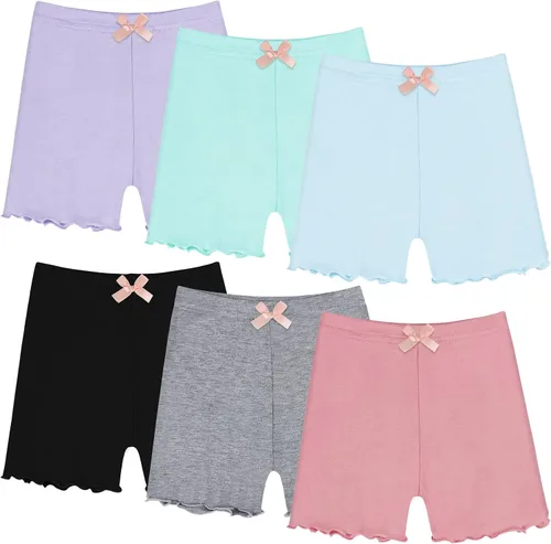Ruisita Paquete de 6 pantalones cortos con volantes para niños pequeños y niñas, pantalones cortos de bicicleta con ruedas de ruedas, pantalones