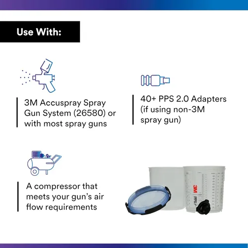 Miniatura 3 de 3M PPS 2.0 Kit de taza, tapas y forros para pistola pulverizadora, 26301, estándar, 22 onzas, filtro de 125 micrones, uso para automóviles, muebles