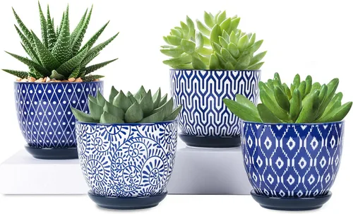 Miniatura 13 de Selamica Macetas de cerámica para suculentas de 2.4 pulgadas, mini macetas para plantas de cactus con agujeros de drenaje y platillos, decoración
