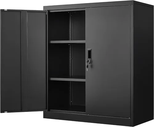 Armario de almacenamiento de metal de 36 pulgadas con 2 puertas y cerradura, estantes ajustables y diseño plegable, gabinete de bloqueo resistente