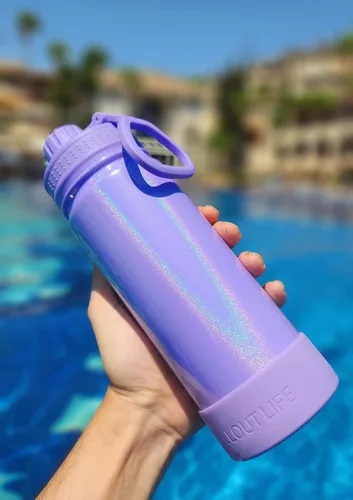 Miniatura 5 de CHILLOUT LIFE Botella de agua aislada para niños de 17 onzas para la escuela con tapa de boquilla a prueba de fugas y bonitas calcomanías Púrpura