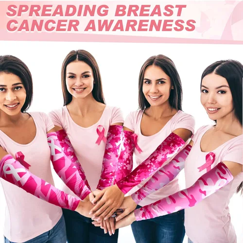 Miniatura 5 de Xtinmee 24 pares de mangas de concientización sobre el cáncer de mama, cinta rosa, compresión deportiva de compresión, mangas de brazo