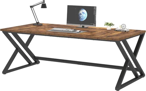 Miniatura 8 de LVB 78.7" Escritorio para computadora, escritorio industrial extra largo de madera para oficina en casa, escritorio grande rústico moderno de metal