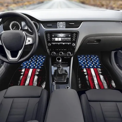 Miniatura 3 de Amzbeauty Tapetes de suelo de bandera estadounidense para autos, tapetes delanteros y traseros resistentes con respaldo de goma, almohadillas