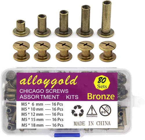 Miniatura 8 de ALLOYGOLD Tornillos Chicago de bronce remaches de cuero surtidos, 8 tamaños de remaches de tornillo, tornillos Chicago para decorar y reparar cuero