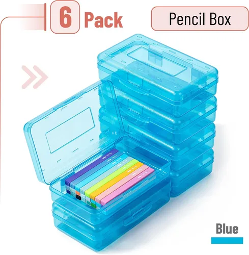 Miniatura 2 de Mr. Pen - Cajas de lápices transparentes, paquete de 6, 7.9 x 4.5 x 2.4 pulgadas, azul transparente, tapa hermética, organizador de cajas de lápices