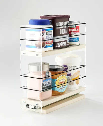 Miniatura 16 de Vertical Spice - Organizador de especias deslizante grande extraíble - 2 cajones individuales de 1 nivel - Soporte de condimentos con ruedas de alta