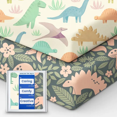 Miniatura 67 de Sábanas de dinosaurio para cuna para niños, sábana bajera ajustable de cuna suave de alta calidad, sábanas de bebé ultra transpirables, sábanas