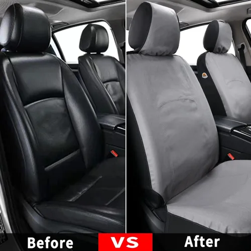 Miniatura 9 de Coverado Fundas de Asiento de Automóvil Delanteras, Fundas de Asiento Universales de Lona para Automóviles, Paquete de 2 Cojines de Asiento de Gris