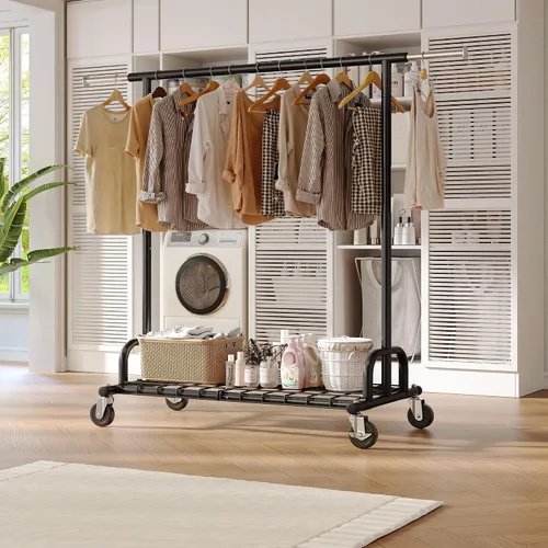 Miniatura 9 de Raybee Perchero resistente para ropa, estantes para ropa para colgar ropa pesada 200+, perchero enrollable para ropa con capacidad de carga de 485