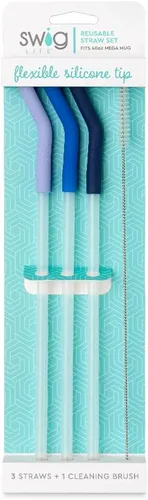 Miniatura 2 de Swig Life Popotes Reutilizables Hidrangea + Azul + Marino Set de Popotes Largos & Cepillo de Limpieza, Cada Popote mide 14 pulgadas de largo