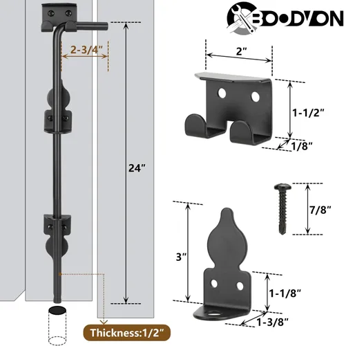 Miniatura 6 de Barra de caída de 24 pulgadas para tornillo de bastón de puerta resistente, pestillo de suelo para puertas de madera, tope de puerta para vallas