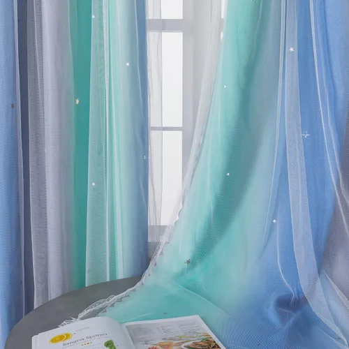Miniatura 105 de XiDi Cortinas opacas con estrellas para habitaciones de niños, cortinas verdes para ventana de dormitorio de niños, azul y gris, 52 pulgadas de Azul