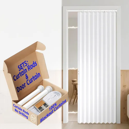 Miniatura 65 de AJAZZ Cortina de puerta magnética 100% opaca de acordeón para armario, cortina invisible para puerta interior de dormitorio, sala de estar, pasillo