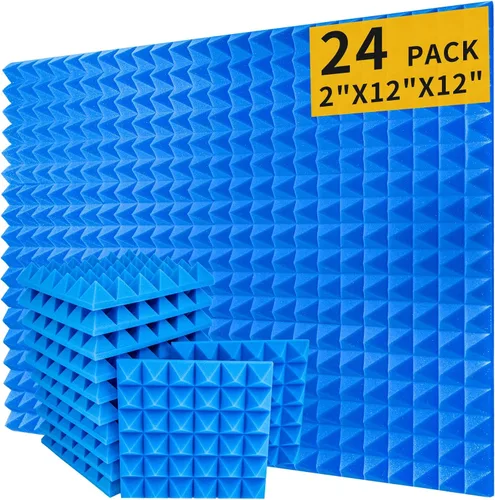 Miniatura 9 de Paquete de 24 paneles acústicos de espuma Saiqiang con aislamiento de sonido, paneles de espuma de 1 x 12 x 12 pulgadas, paneles de absorción