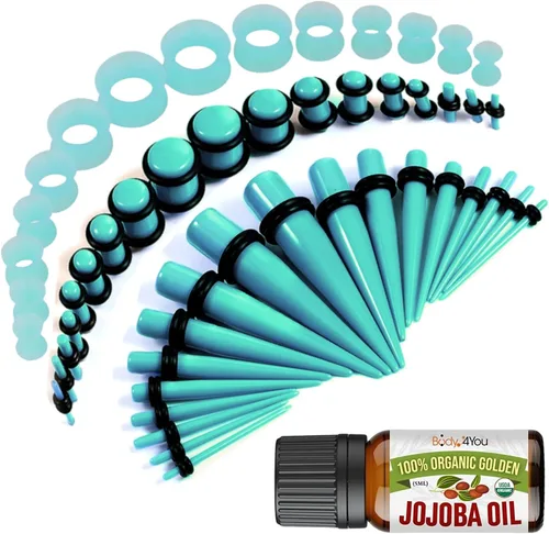 BodyJ4You - Juego de expansores de orejas y aceite de jojoba, tapones acrílicos, conos expansores, túneles de silicona, expansores ligeros para