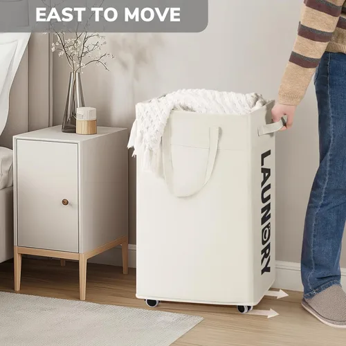 Miniatura 5 de Goodpick - Cesta de lavandería con ruedas, 75L, esenciales para dormitorio de universidad, cesta de ropa con bolsa de lavado extraíble para blanco