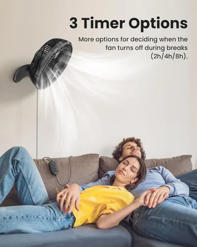 Miniatura 3 de Koonie - Ventilador de pared de 12 pulgadas, ventilador de pared silencioso con temporizador, control remoto con cable de 9.8 pies, oscilación