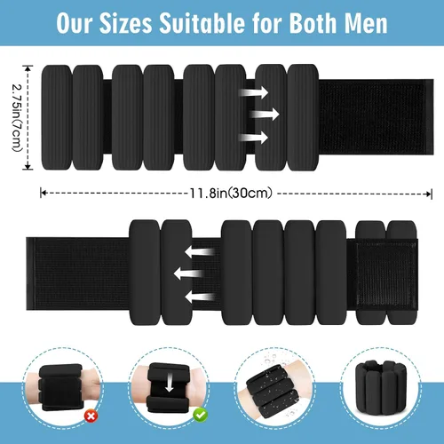 Miniatura 5 de Juego de 2 pesas para muñeca, pesas de tobillo y muñeca para mujeres y hombres, brazaletes con peso de silicona ajustables para brazos y piernas