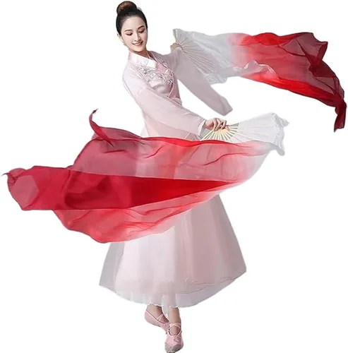 Miniatura 9 de 1 par (izquierdo + derecho) de abanicos de seda artificial de bambú para danza del vientre, abanicos de tela coloridos para danza, abanicos largos