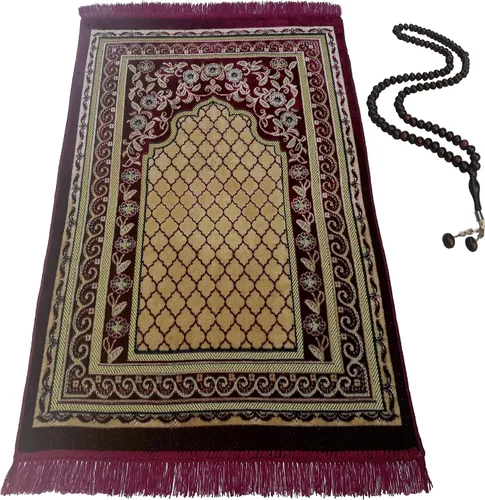 BAYKUL Alfombra de oración musulmana, alfombras de terciopelo turco islámico, gran regalo de Ramadán, tapete de oración Janamaz para mujeres y