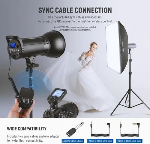 Miniatura 4 de NEEWER Receptor flash inalámbrico QR 2.4G para NEEWER QPRO-C, QPRO-N, QPRO-S, contacto único con puerto de sincronización de 0.098 in, zapatos