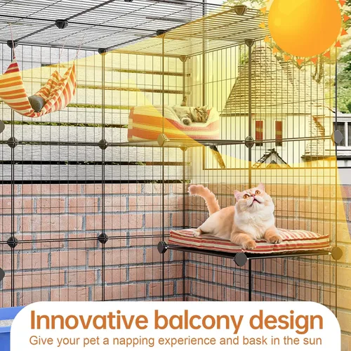 Miniatura 4 de Oneluck Jaulas para Gatos de 3 Niveles Recinto Interior Corralito DIY para Gatos Catio Desmontable Jaulas de Alambre Metálico para Gatos Jaula