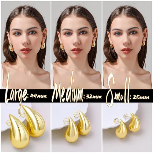 Miniatura 3 de Aretes de aro gruesos de oro para mujer, aretes ligeros de lágrima de plata de ley 925, aretes grandes chapados en oro, aretes de gota de agua