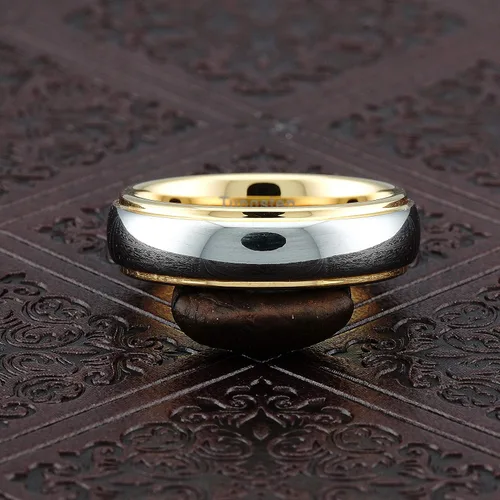 Miniatura 4 de 100S JEWELRY Anillos de tungsteno personalizados grabados de 0.39 pulgadas para hombres y mujeres, anillo de boda de dos tonos dorados y plateados