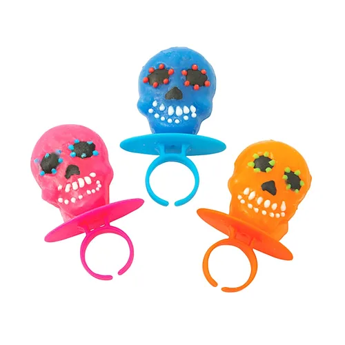 Miniatura 3 de Halloween Día de los Muertos Azúcar Cráneo Lollipop Anillos, Caja de 18