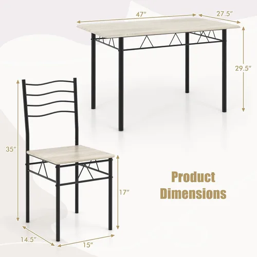 Miniatura 8 de Giantex Moderno juego de mesa de comedor de 5 piezas para 4 sillas, muebles de cocina de metal y desayuno (madera de haya)
