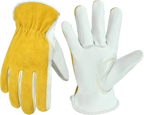 HANDLANDY Guantes de jardinería de cuero para hombre, guantes de trabajo utilitarios para mecánicos, construcción, conductor