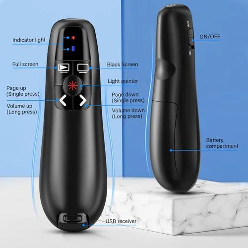 Miniatura 4 de Presentation Clicker Wireless Presenter Remote Clicker para Presentación de PowerPoint, RF 2.4GHz USB PowerPoint Clicker Slide Advancer con Control