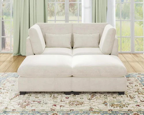 Miniatura 15 de Sofá Modular de Gran Tamaño, Sofá Seccional de Chenilla Nube Extra Profundo con Chaise Otomana, Sofá Esponjoso de Chenilla de 4 Plazas para Sala