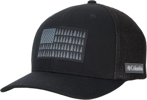 Columbia - Gorra con malla para hombre con bandera con árboles, Negro, talla L/XL