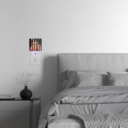 Miniatura 7 de Luz nocturna enchufable a la pared, luz nocturna con bandera estadounidense con sensor de atardecer a amanecer, luz nocturna para niños, niñas