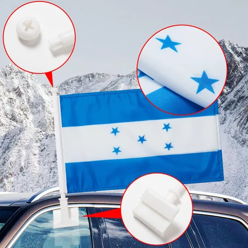 Miniatura 3 de Paquete de 2 banderas de automóvil, bandera de Honduras para exteriores con bandera hondureña y mástil, el clip para ventana con logotipo