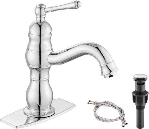Miniatura 12 de Heyalan Grifo de lavabo de baño con un solo agujero, 1 mango, montaje en cubierta, grifo de lavabo de baño de una sola manija, grifo mezclador