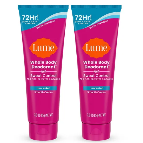 Lume Desodorante para todo el cuerpo más control del sudor, tubo de crema suave, control de olor y sudor de 72 horas, sin bicarbonato de sodio,