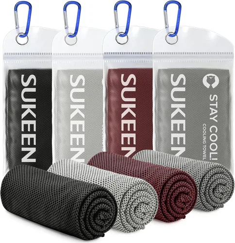 Sukeen Paquete de 4 toallas refrescantes (40 x 12 pulgadas), toalla de hielo, toalla suave y transpirable, toalla de microfibra para yoga, deporte,
