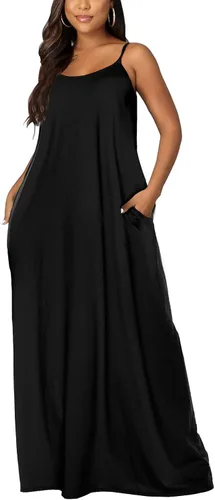 Miniatura 2 de OFEEFAN - Maxivestido de verano para mujer, diseño con tirantes delgados y bolsillos.