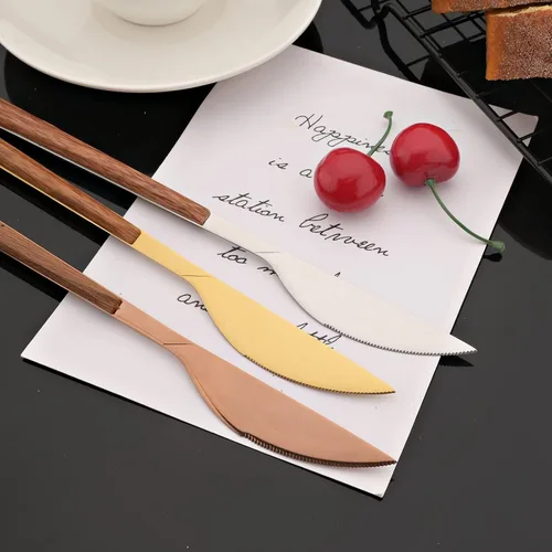 Miniatura 8 de JASHII Juego de cubiertos de mango de madera, 20 piezas de cubiertos de acero inoxidable, pulido con espejo, juego de cucharas y tenedores