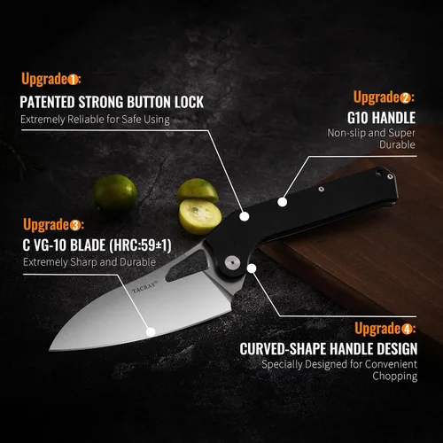 Miniatura 2 de TACRAY Navaja de Cocina Plegable, Cuchillo de Chef de 4.4" Plegable para Acampada con Cuchilla de Acero Inoxidable 10cr15mov, Mango de G10