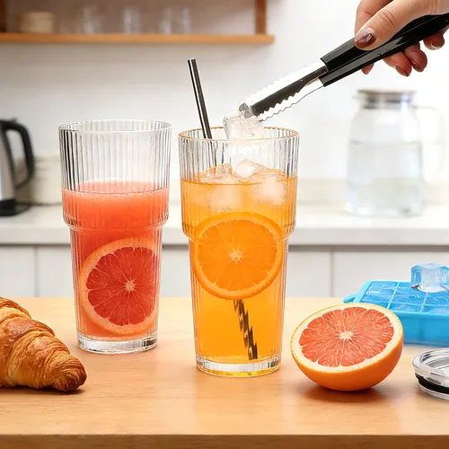 Miniatura 5 de Accguan Vaso de vidrio acanalado de 18 onzas con popote y tapa, taza de vidrio, tazas de café reutilizables con tapas, vasos de vidrio con tapas