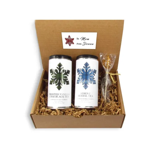 Miniatura 13 de Caja de regalo de té navideño Peace, Love and Joy, 1 lata de té verde de menta, 1 lata de té chai descafeinado y 2 agitadores de miel, bolsas de té