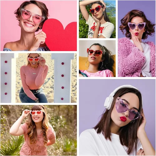 Miniatura 3 de FEISEDY Gafas de sol de corazón para mujer, gafas de sol de corazón rosa, gafas de sol de corazón rojo, gafas de moda en forma de corazón B2421-P